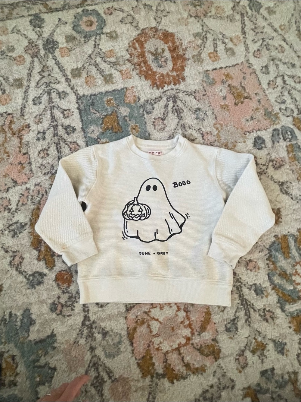 June + Grey Kids Cream Halloween Boo Ghost Graphic Waffle Thermal Sweatshirt